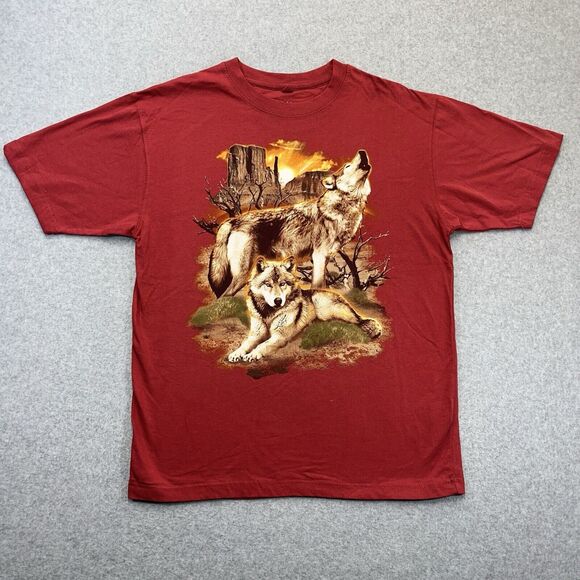 OutdoorLife Wolf Nature Graphic T-Shirt Mens Medium M Red Sunset Wasteland Tee - Picture 2 of 7